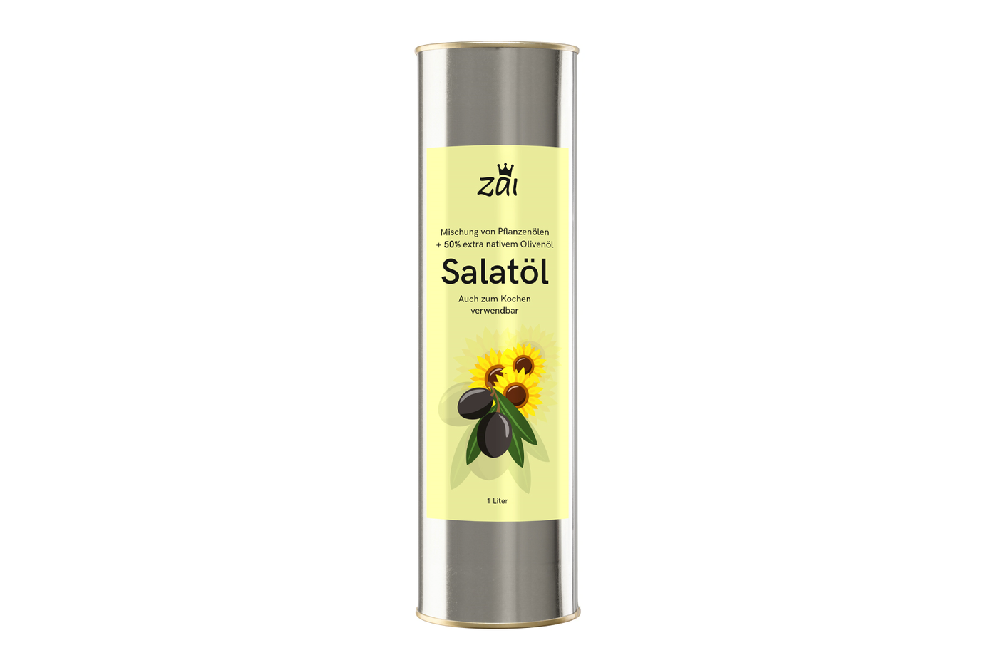 Flasche hochwertiges Salatöl mit 50 % extra nativem Olivenöl, ideal für frische Salate und Gerichte.